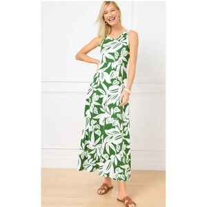 Talbots Sleeveless Maxi A-Line Jersey Dress Sz 1X Botanical Paradise Resortwear